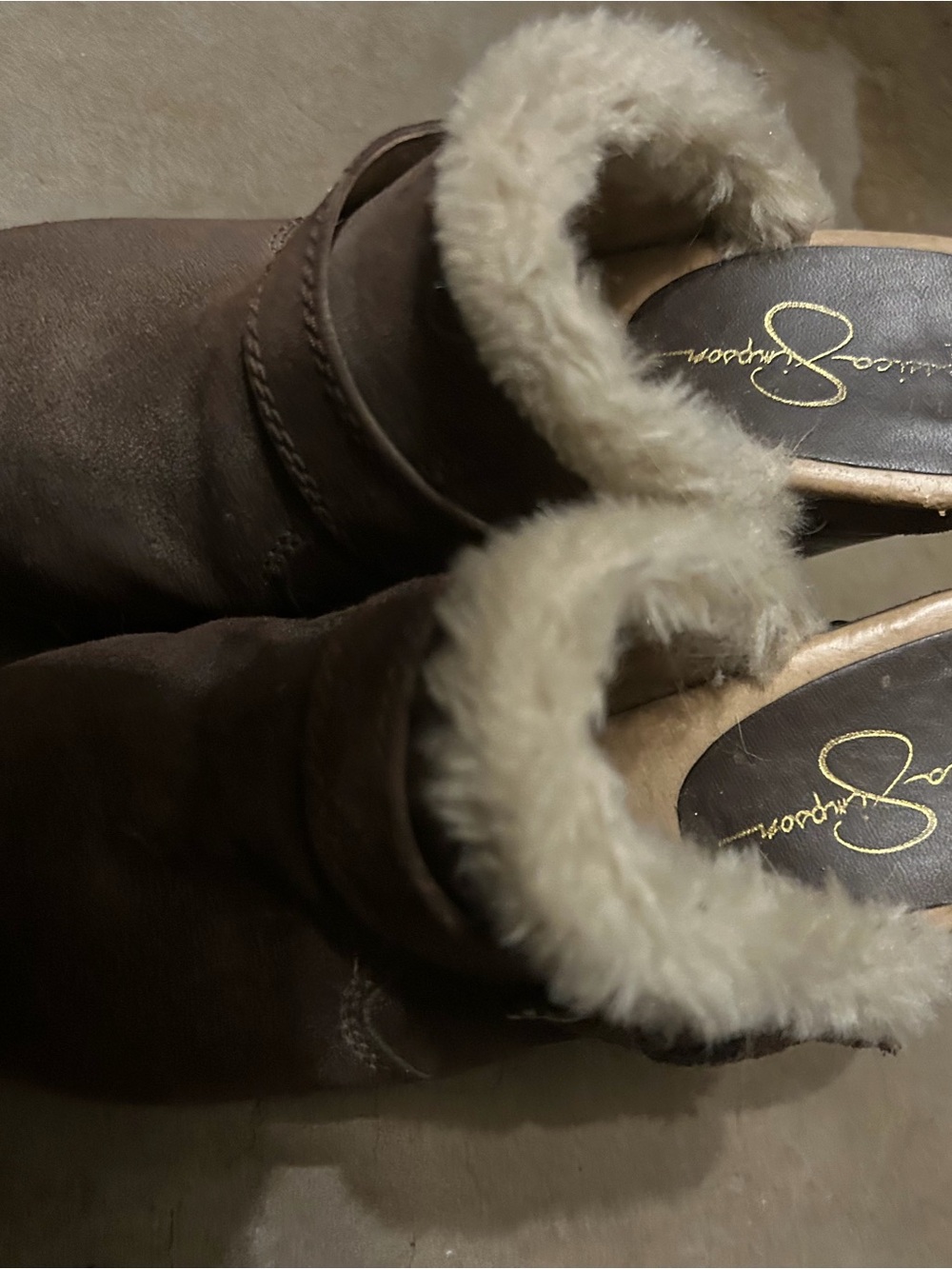 Jessica Simpson Brown Suede-Look Faux Fur Clog Mules